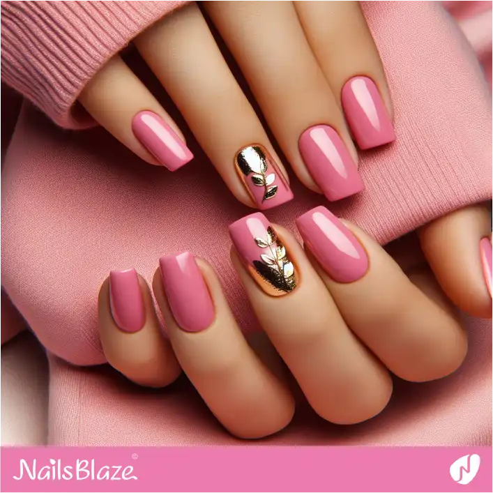 Gold Leaves on Pink Nails | Foil Nails - NB4082